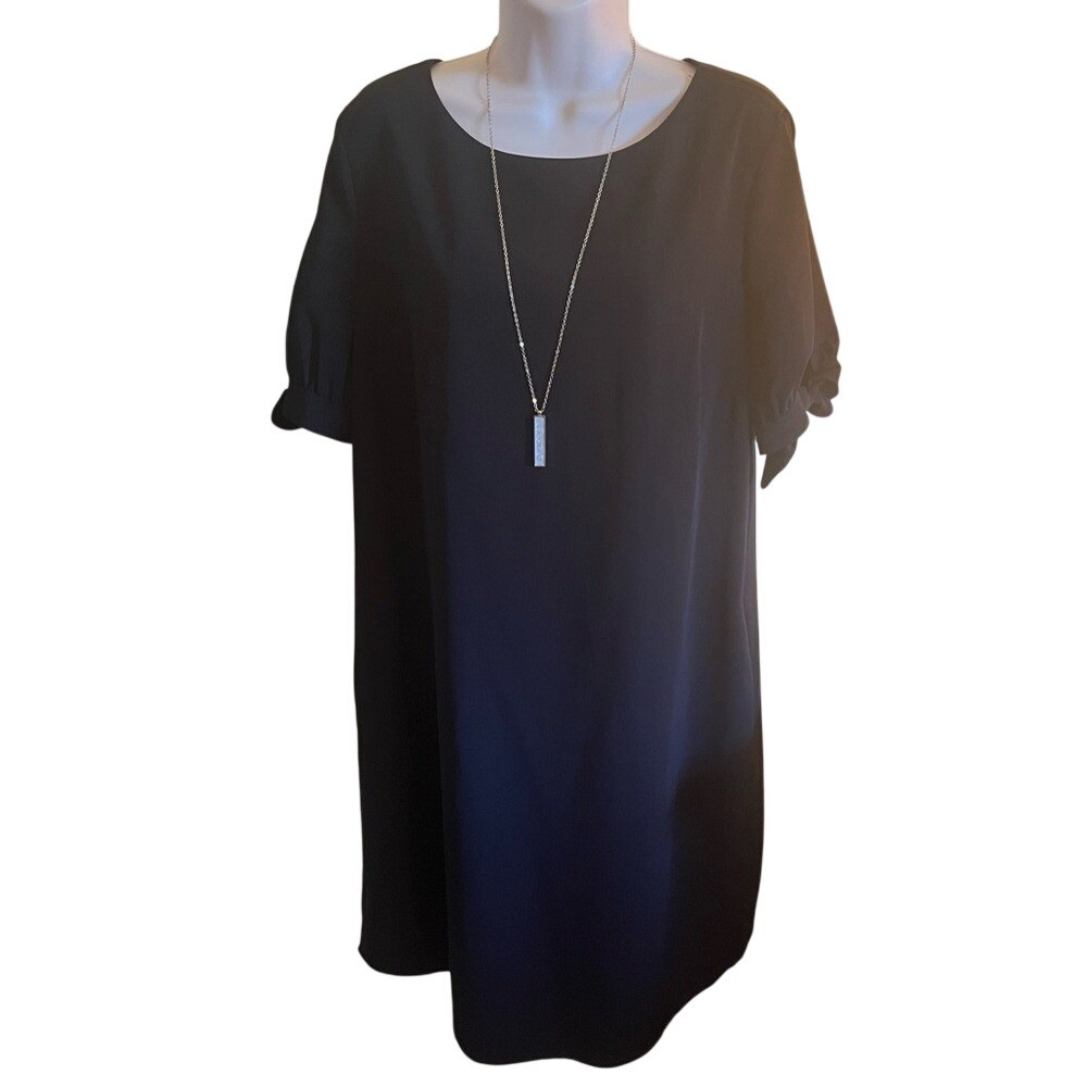 AB Studio Women's Black Shift Dress Short Tie Sleeve‎ Size 16